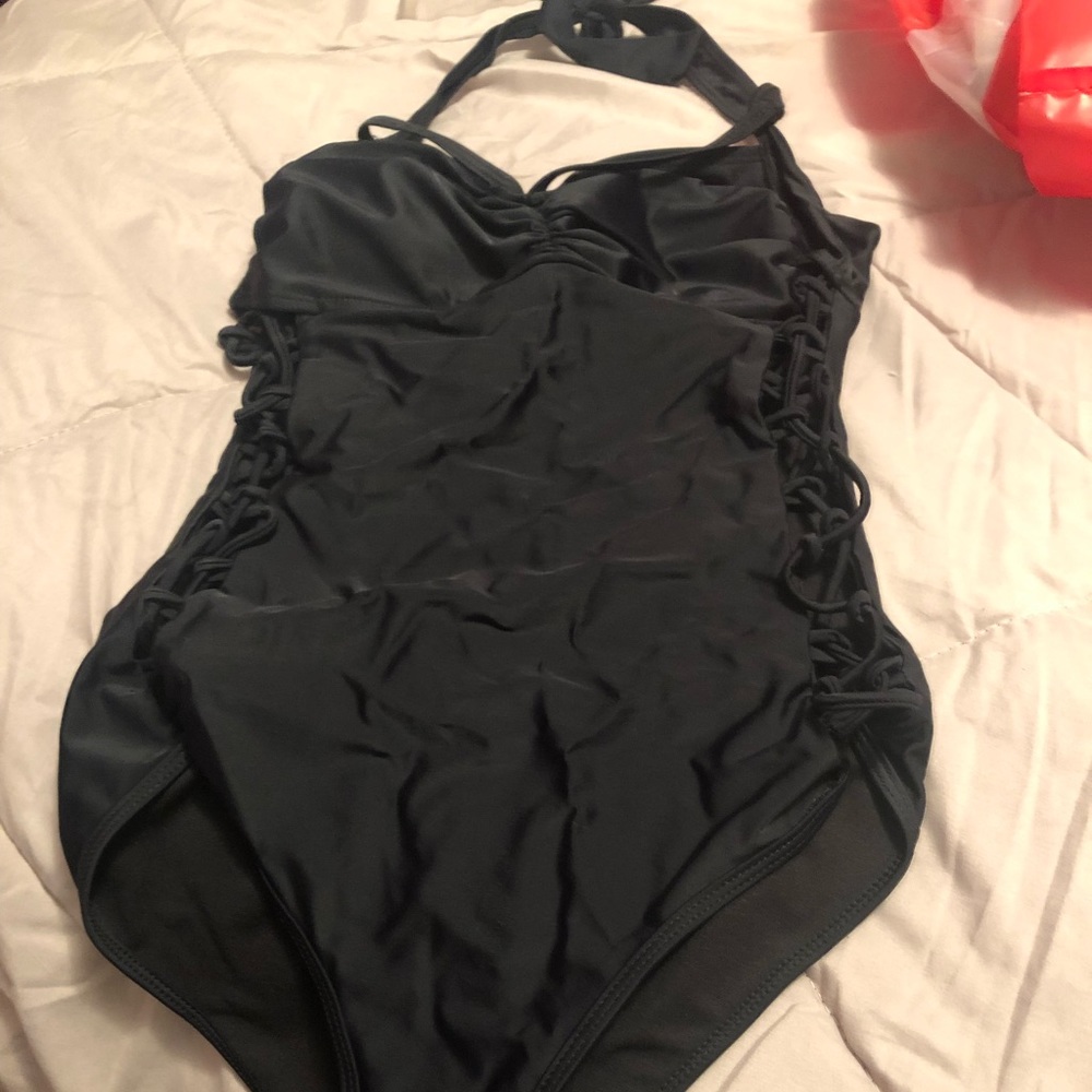 Black one piece bathing suit